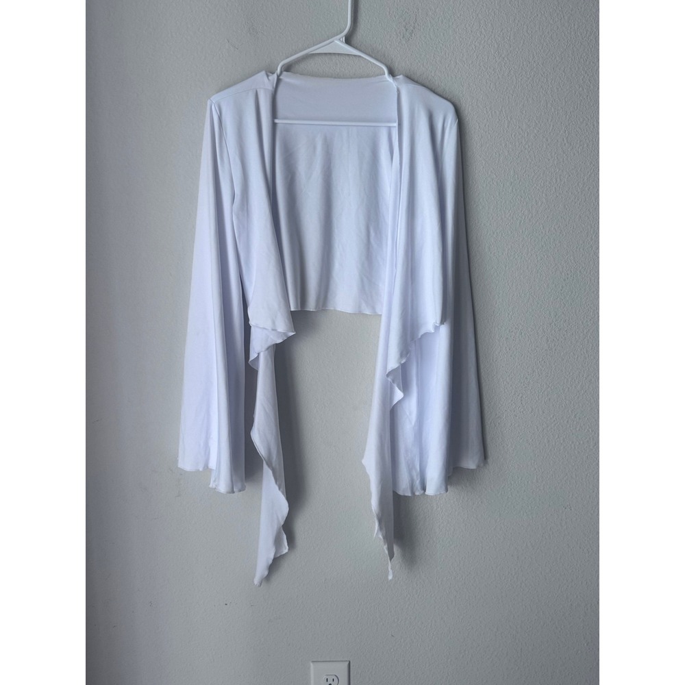 White Open Front Draped Shrug Cropped Long Sleeve Bolero Cardigan Top